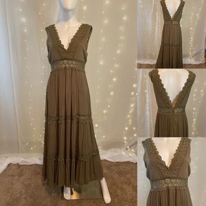 Olive Green Linen Maxi Dress